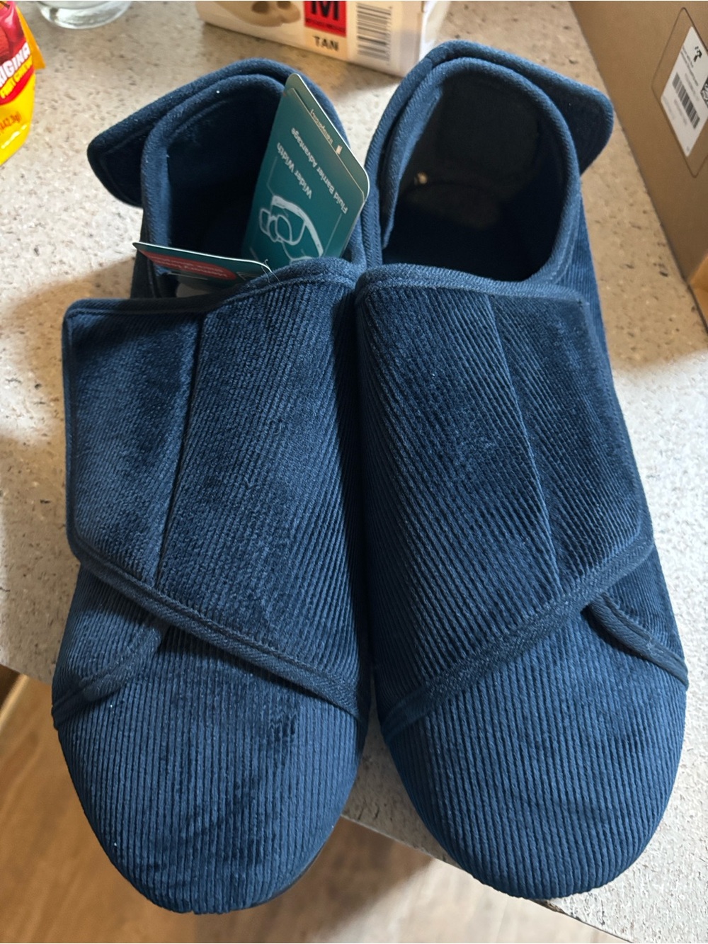 Men's Navy Corduroy Slip-On Comfort Loafers with Adjustable Strap